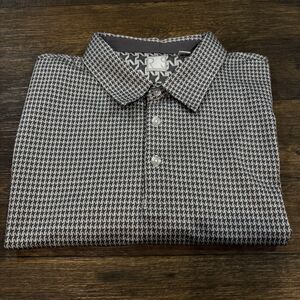 Raffi Shava Polo Shirt Mens XL Gray Houndstooth Short Sleeve Luxury Cotton Blend